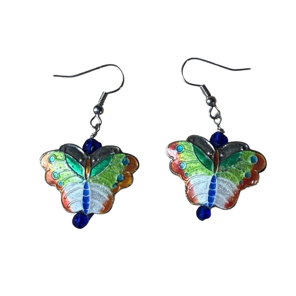 Nwt Handcrafted Enameled Butterfly Earrings With Stainless Ear Wires